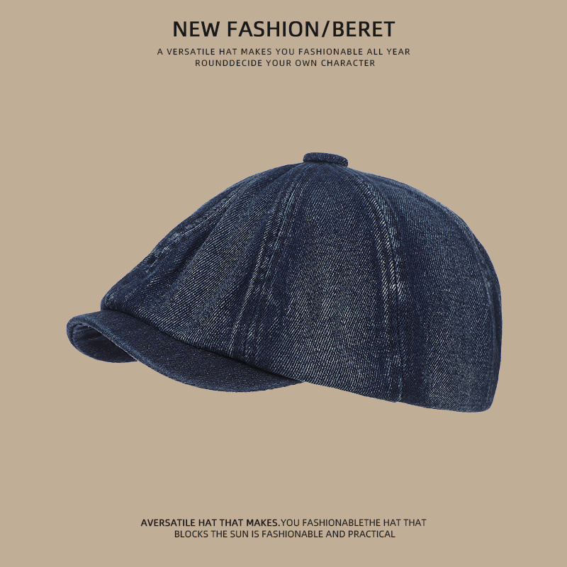 Denim solid color forward octagonal top-dark blue