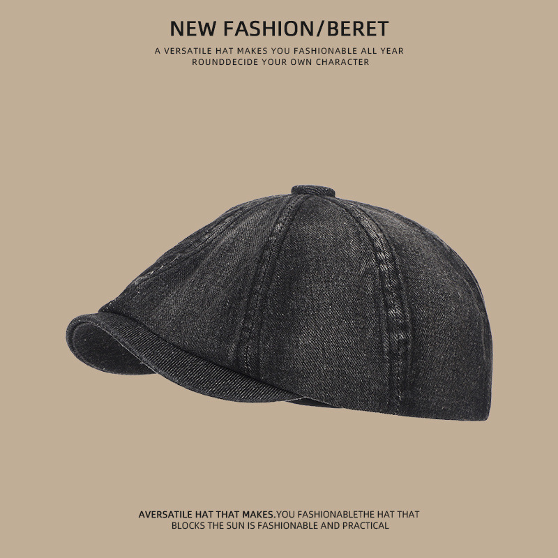 Denim solid color forward octagonal top-black