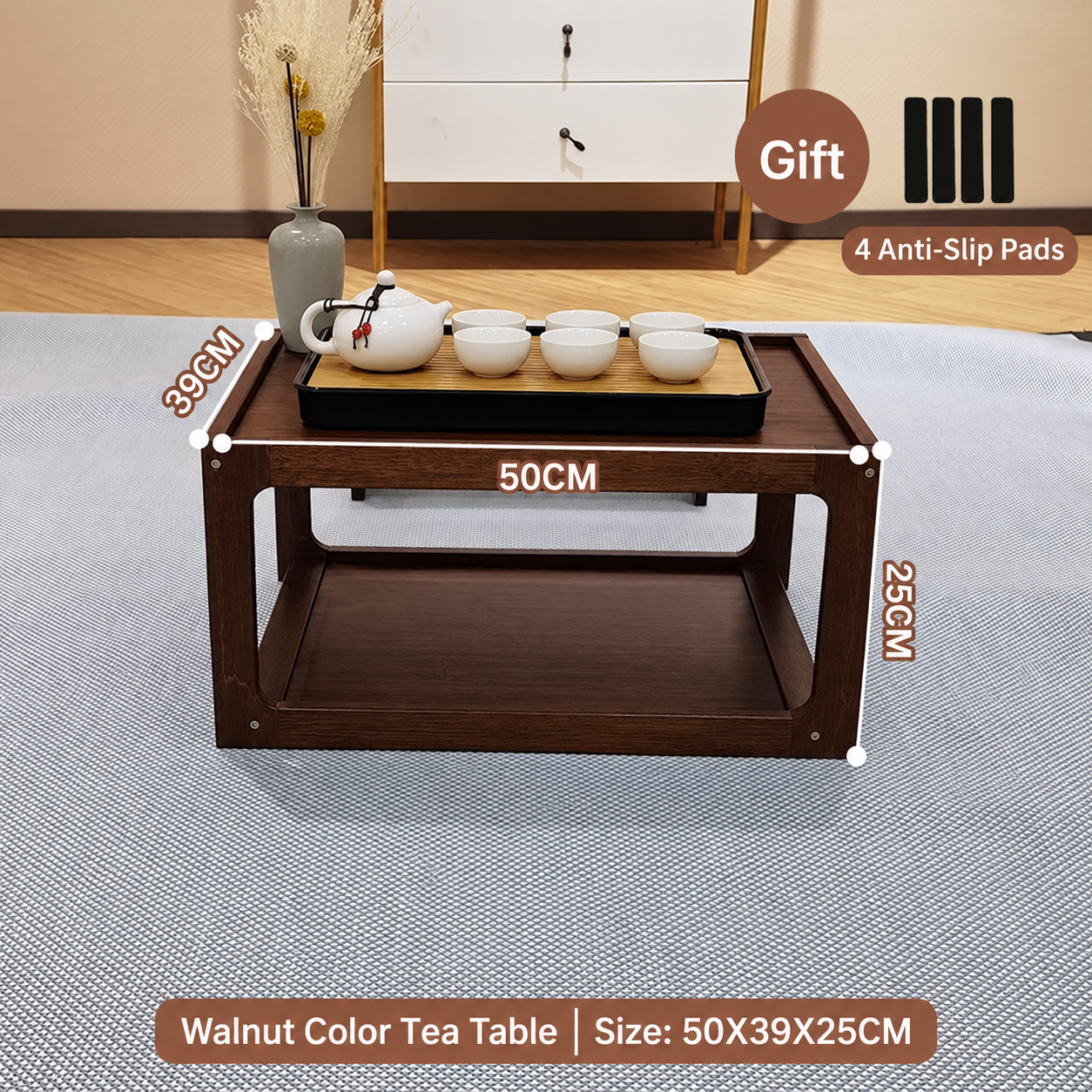 Walnut-colored kang table 50*39*25