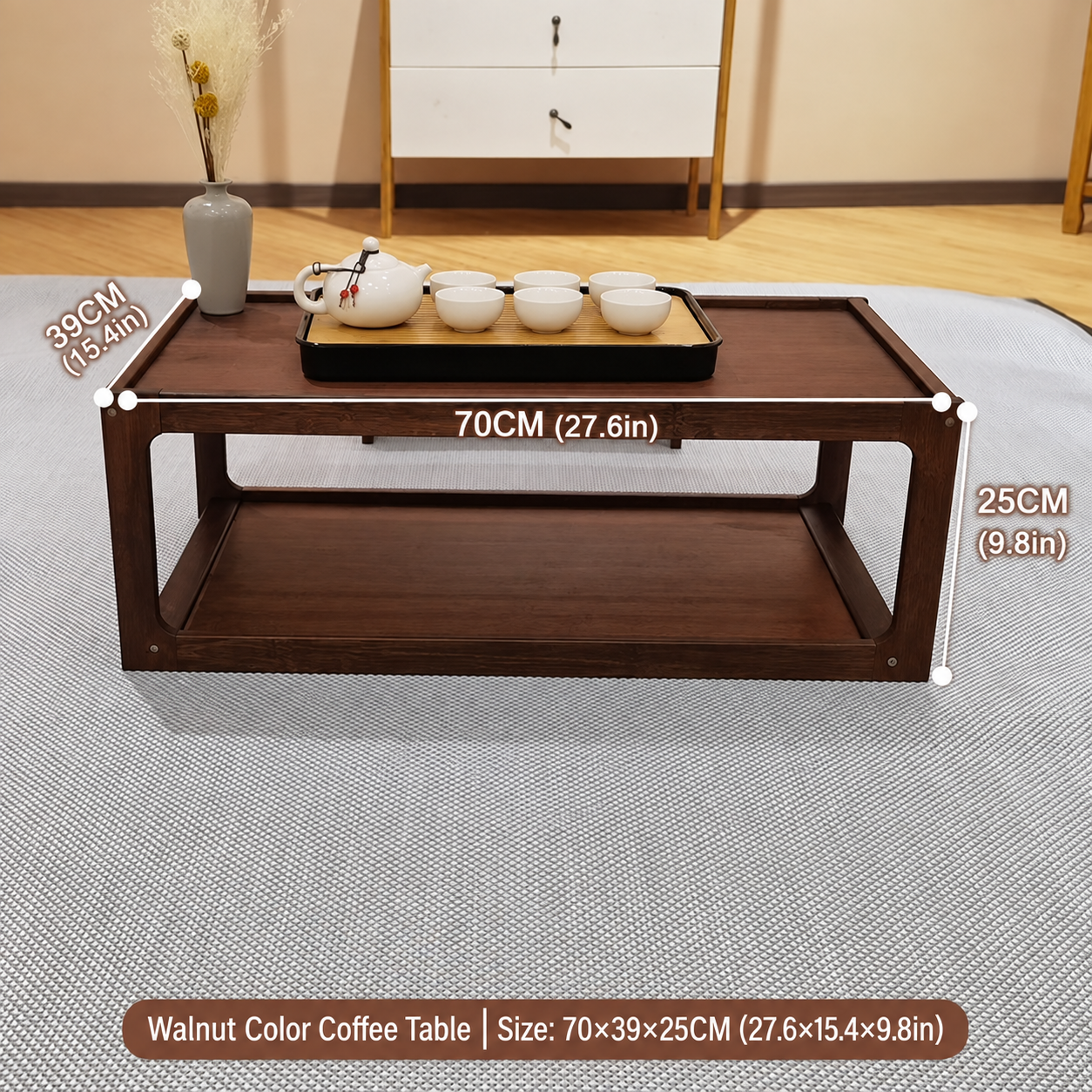 Walnut-colored kang table 70*39