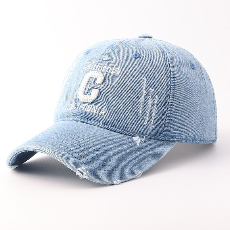 Washed denim c letter-light blue