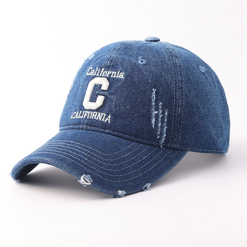 Washed denim c letter-dark blue