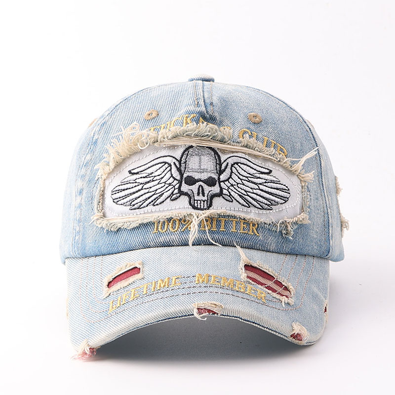 Denim hole skull-light blue