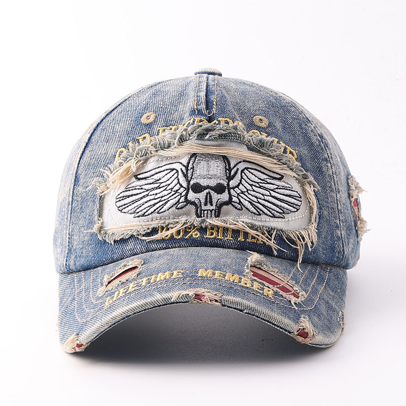 Denim hole skull-medium blue