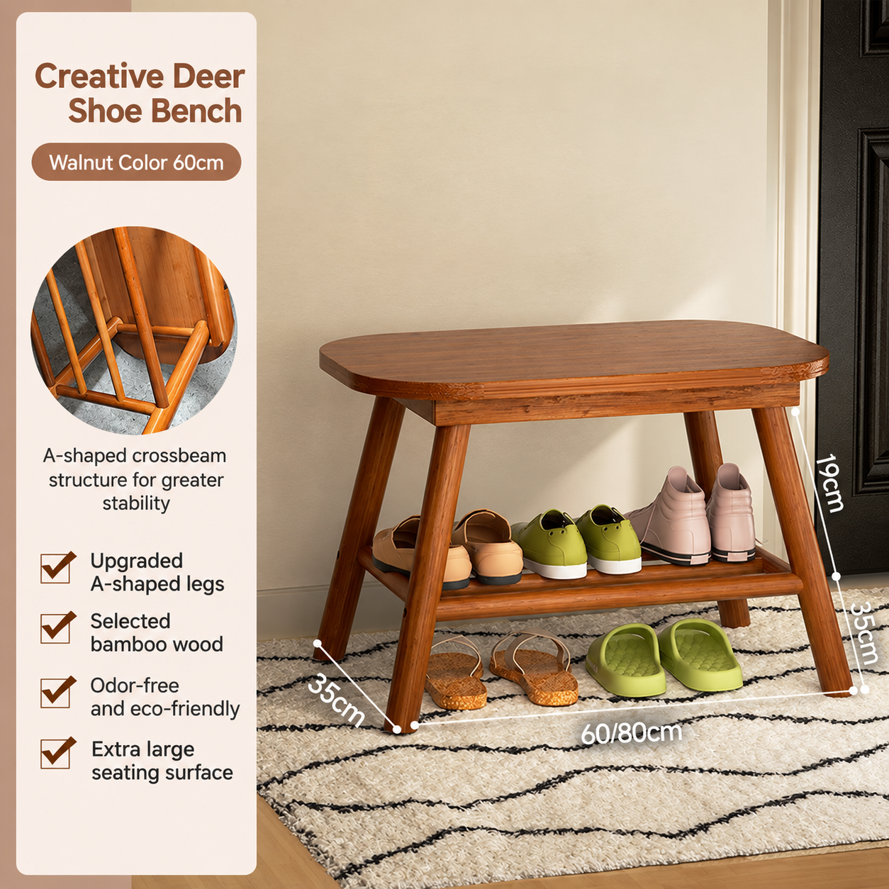 Shoe-changing bench 80cm long - single seat bench