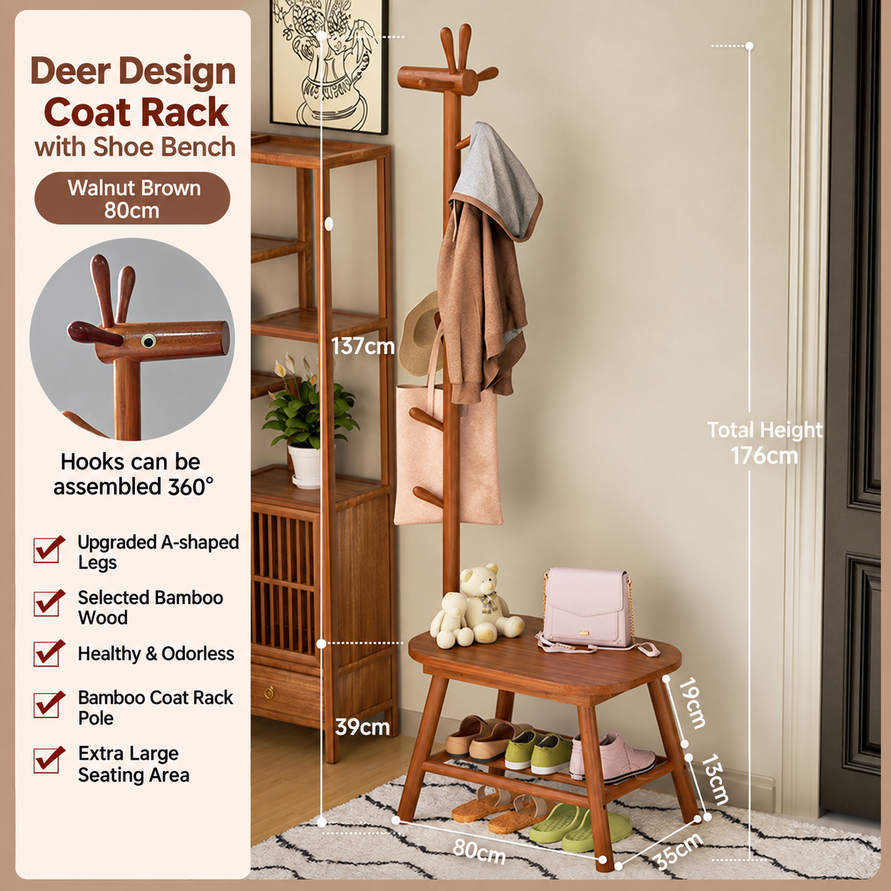 Little Deer Shoe Changing Stool, 80cm long