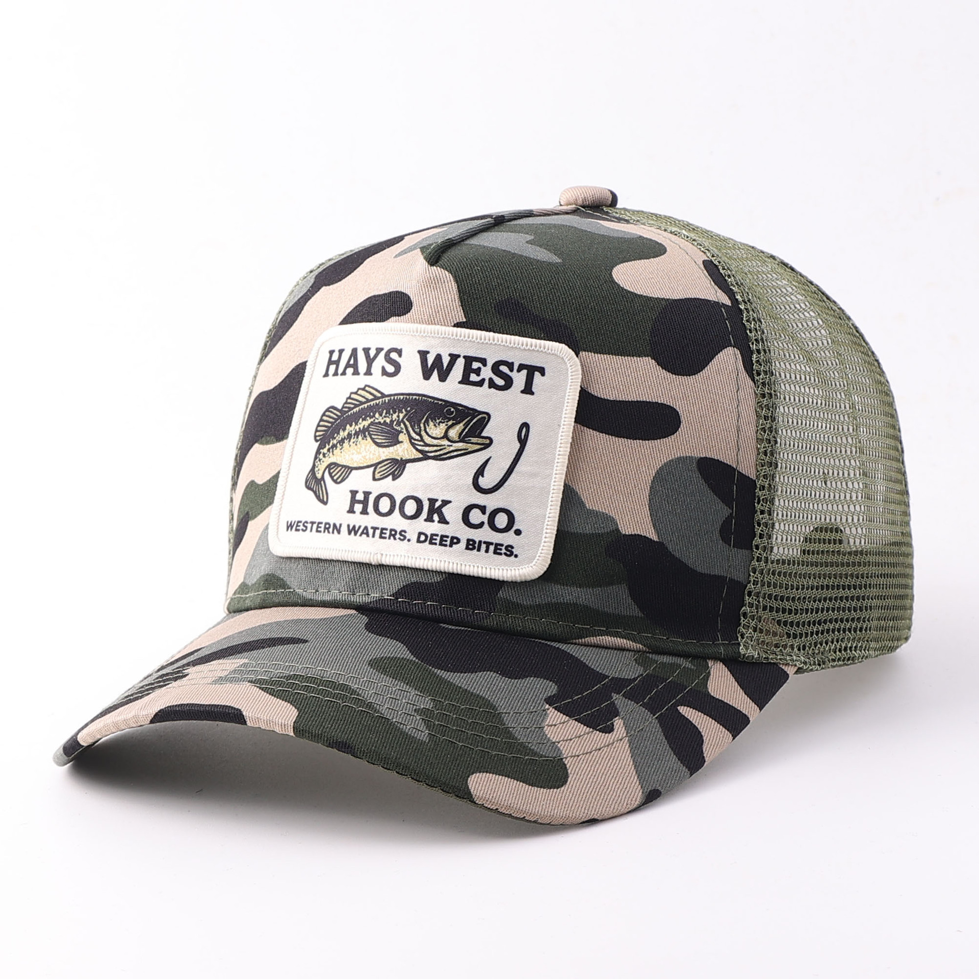 Embroidered fish patch mesh hat-camouflage