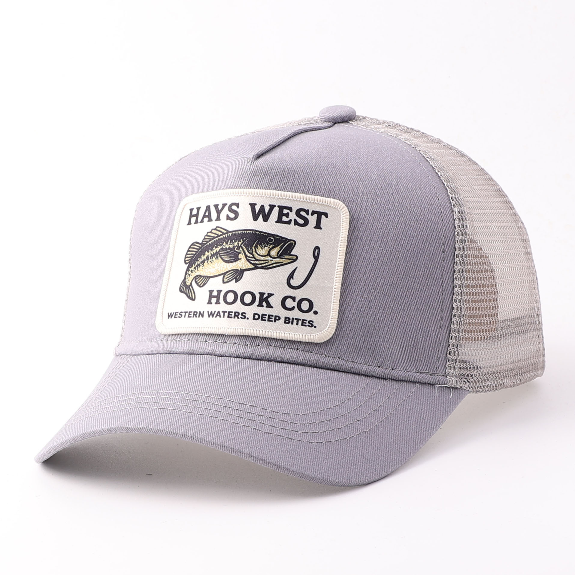 Embroidered fish patch mesh hat-light gray
