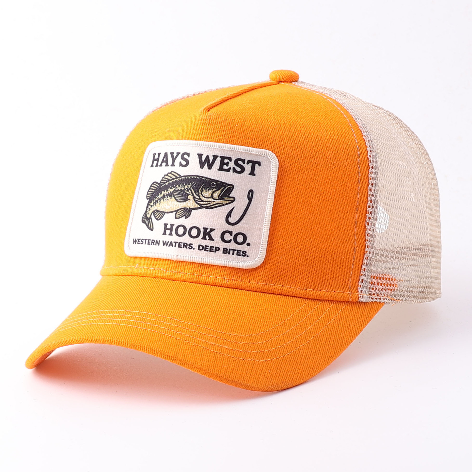 Embroidered fish patch mesh hat-orange