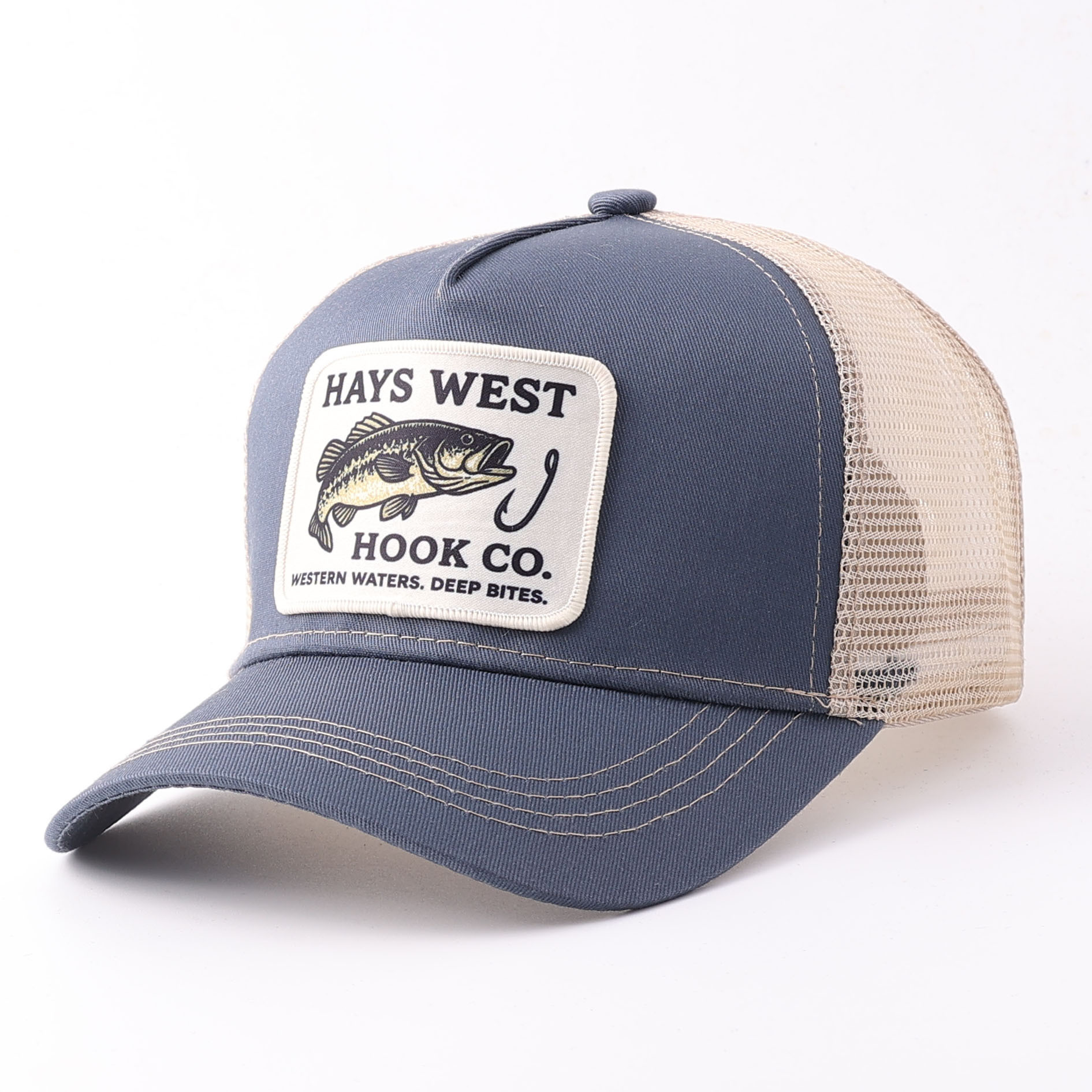 Embroidered fish patch mesh hat-grey