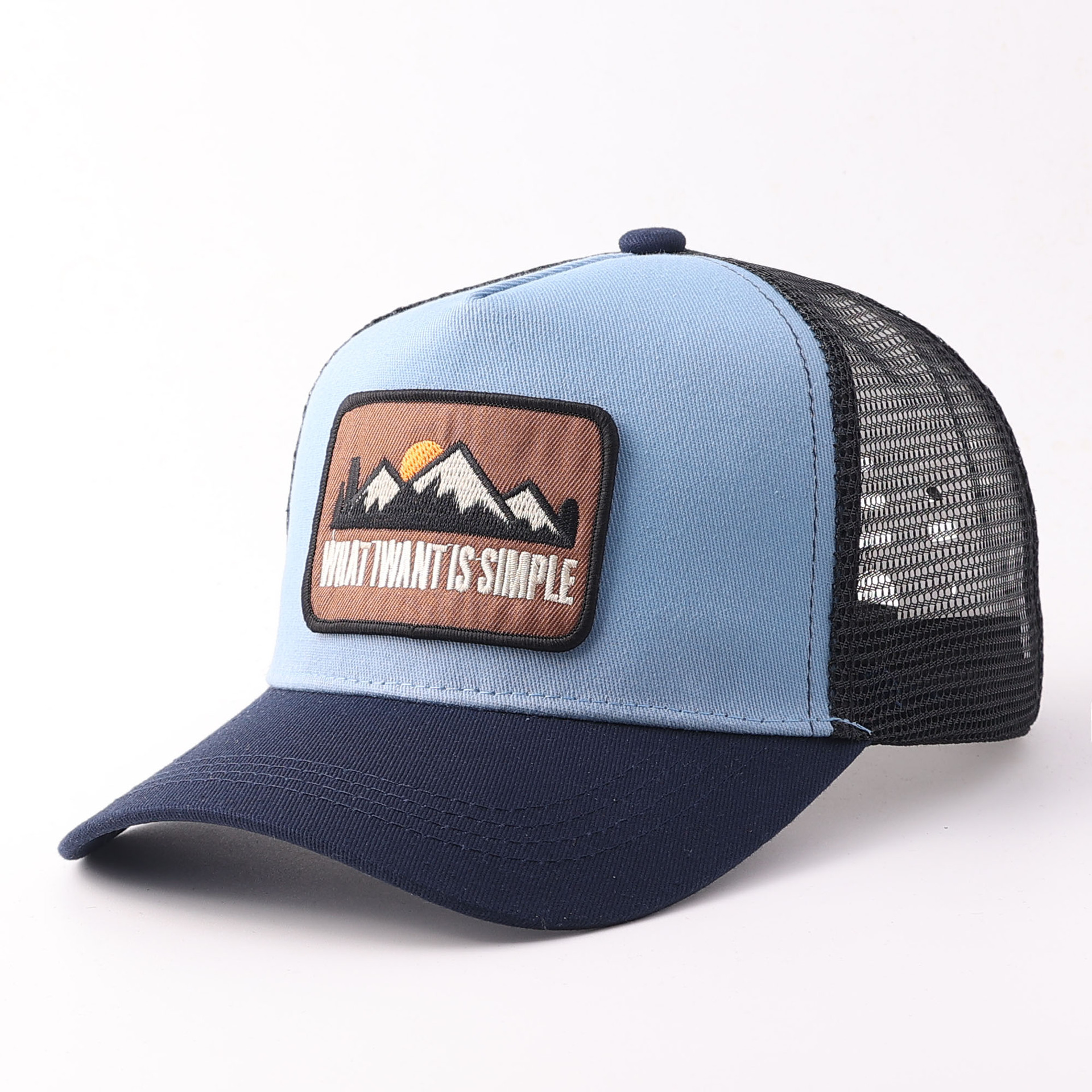 Embroidered peak patch mesh hat-blue navy