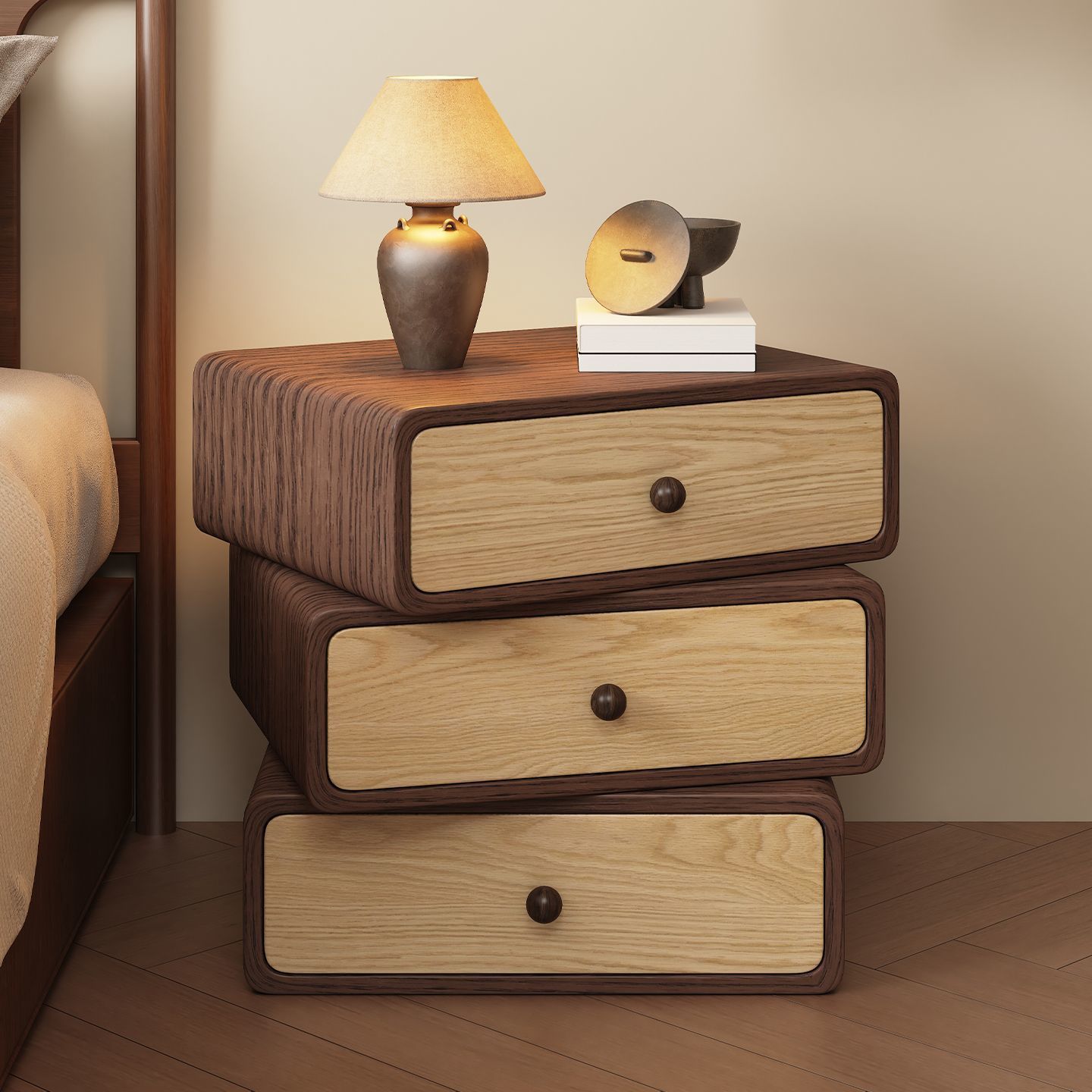 Dark walnut three-drawer cabinet height 50cm