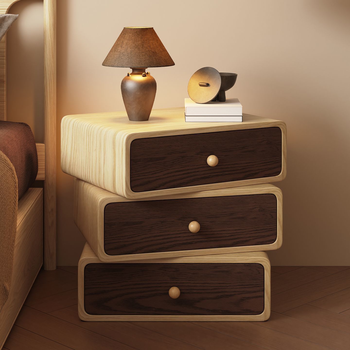 Light walnut three-drawer cabinet height 50cm