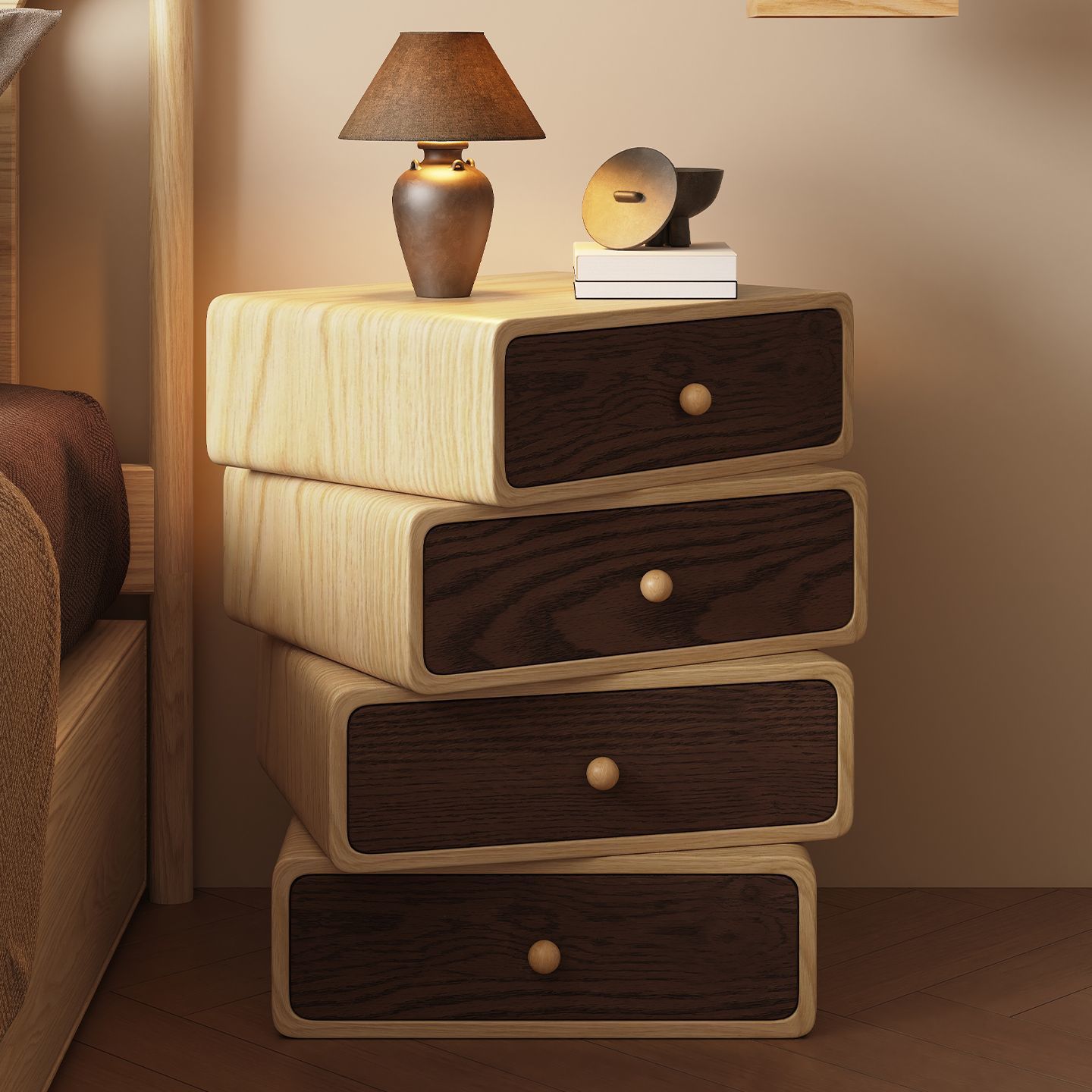 Light walnut four-drawer cabinet height 68cm