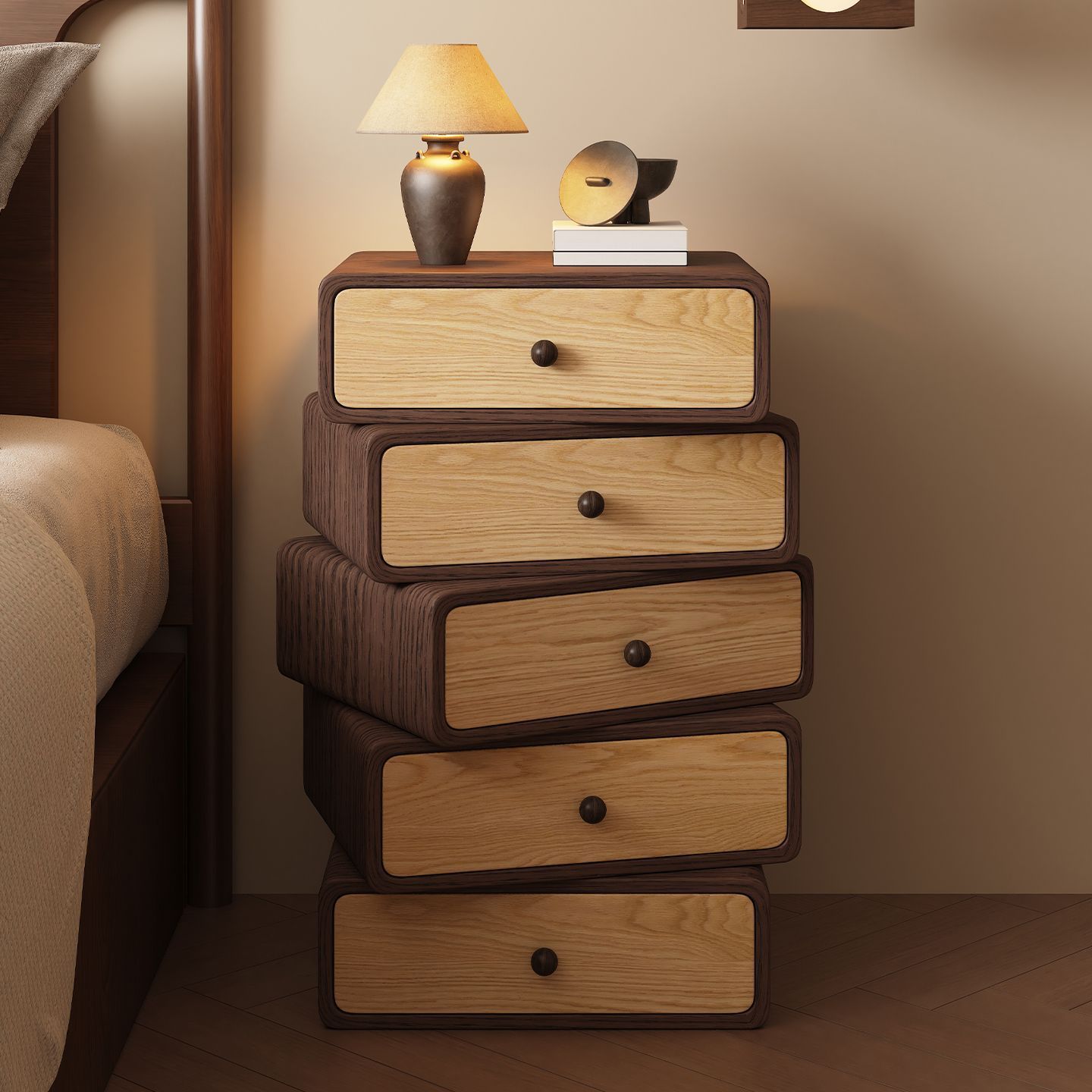Dark walnut five-drawer cabinet height 85cm