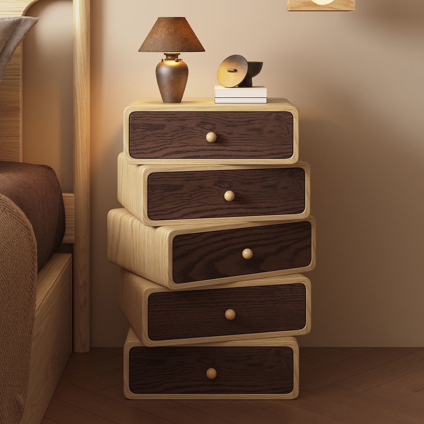 Light walnut five-drawer cabinet height 85cm