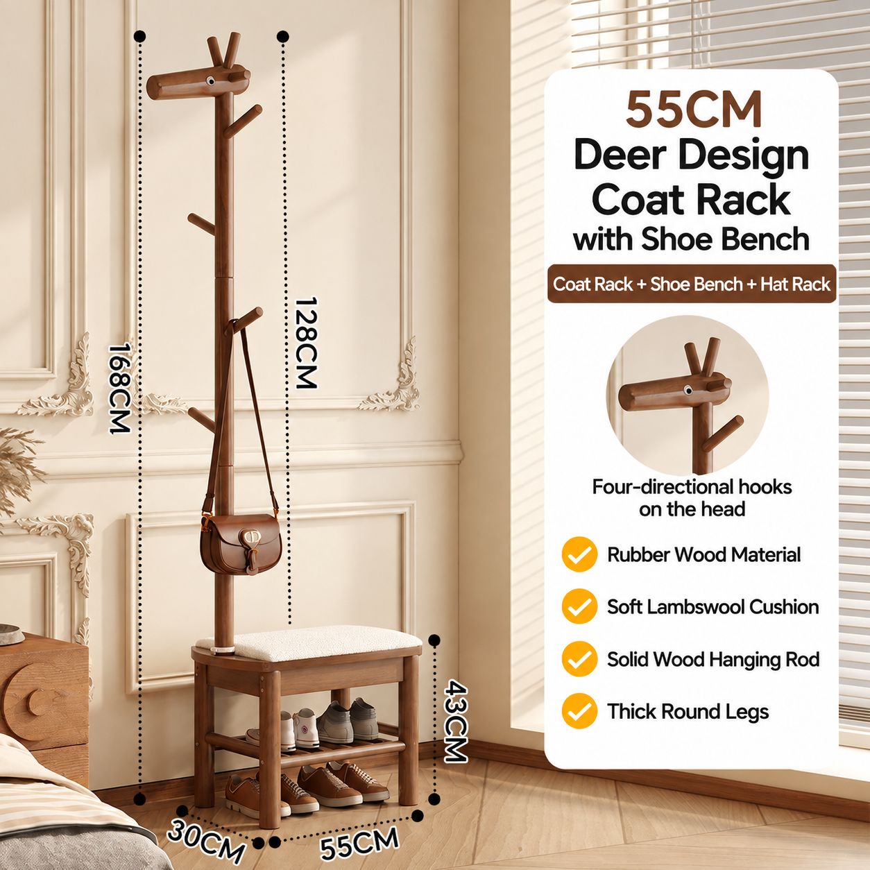 All solid wood | walnut color 55cm long