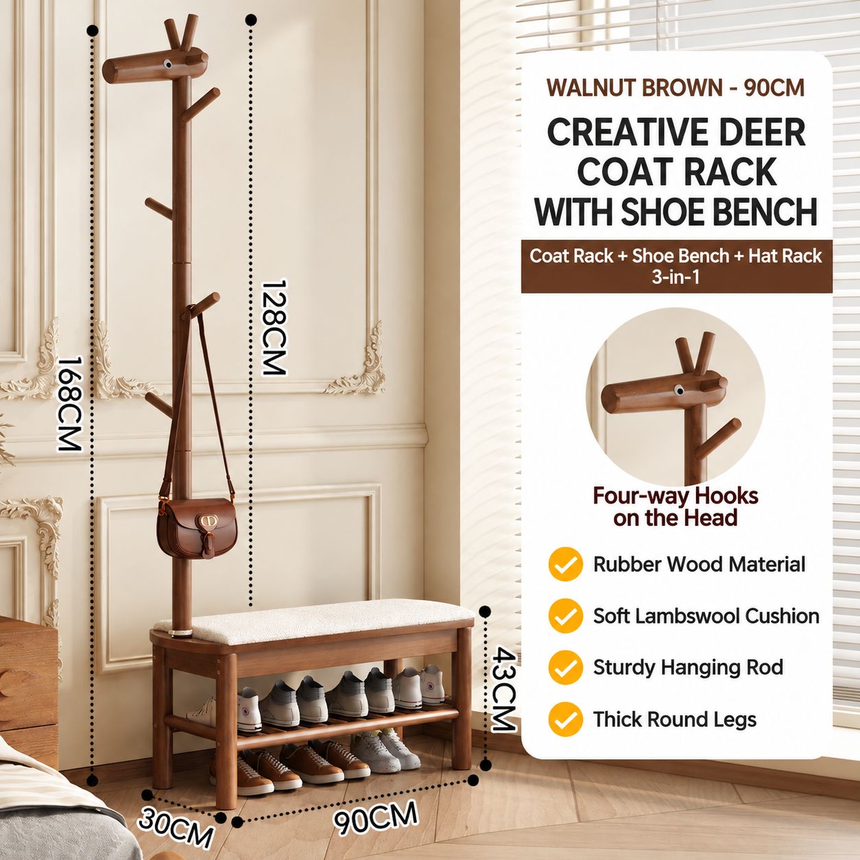 All solid wood | walnut color 90cm long