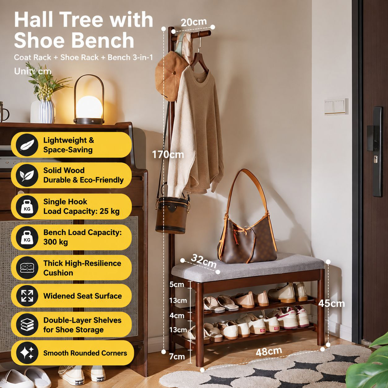 Walnut color 48*32*170cm [fas grade imported rubber wood thickened integrated support rod]