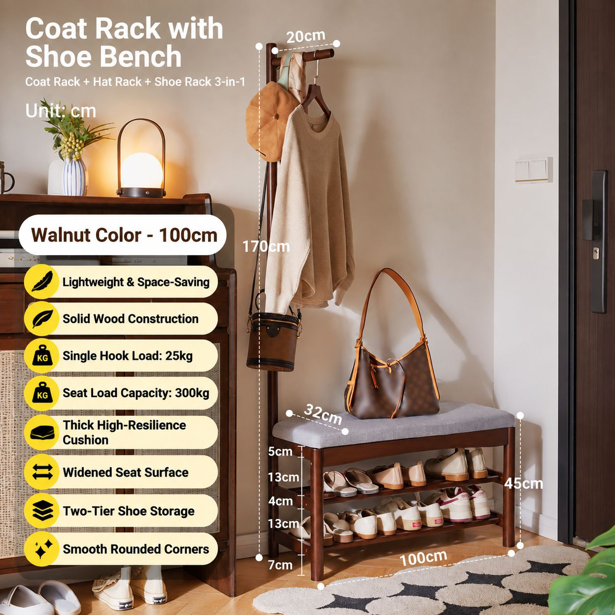 Walnut color 100*32*170cm [fas grade imported rubber wood thickened integrated support rod]