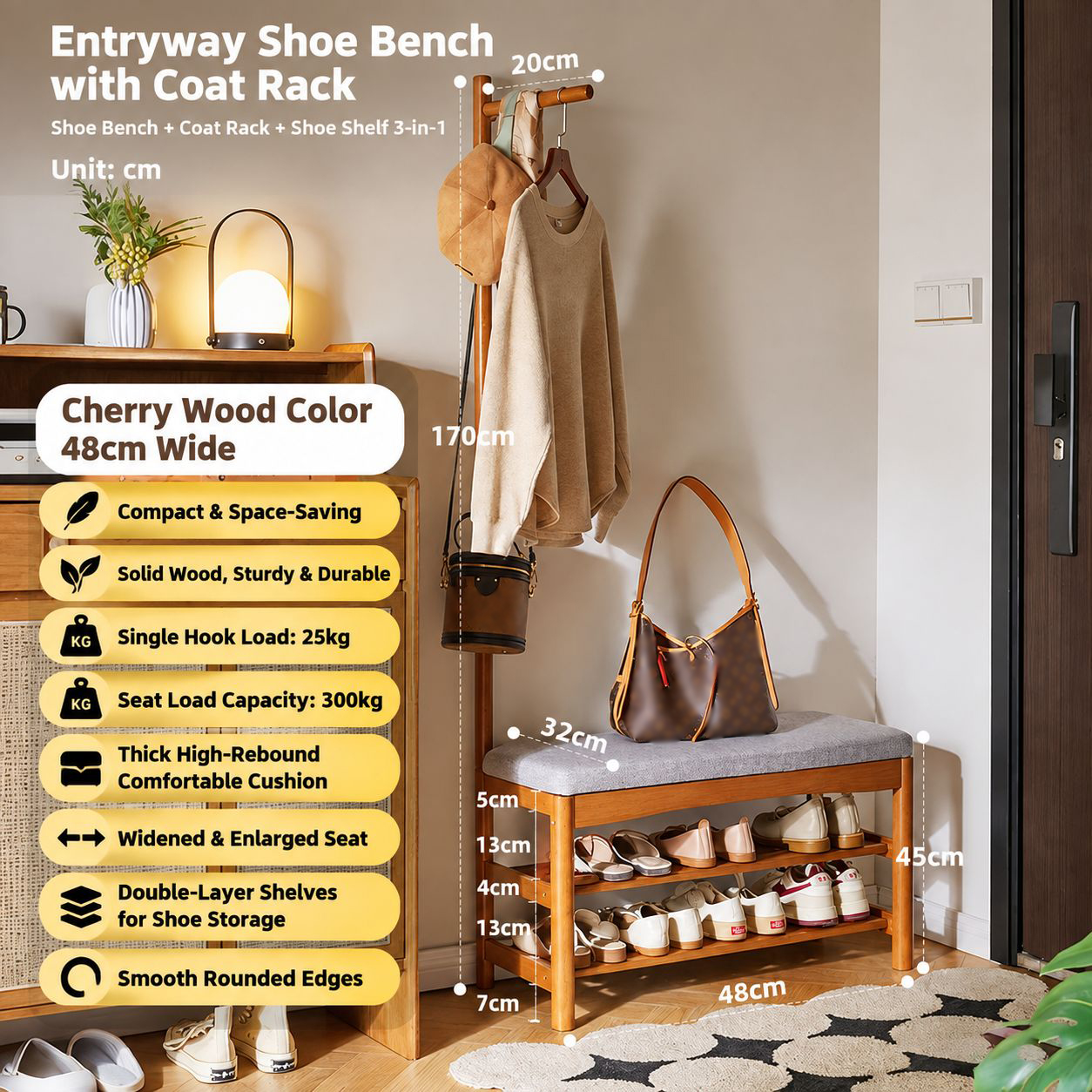 Cherry wood color 48*32*170cm [fas grade imported rubber wood thickened integrated support rod]