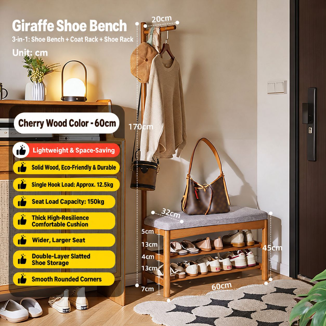 Cherry wood color 60*32*170cm [fas grade imported rubber wood thickened integrated support rod]
