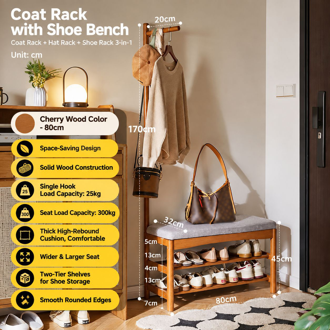 Cherry wood color 80*32*170cm [fas grade imported rubber wood thickened integrated support rod]