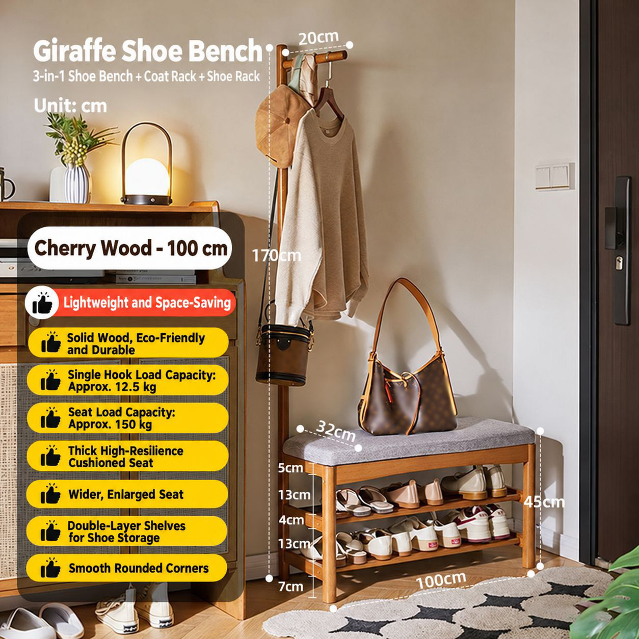 Cherry wood color 100*32*170cm [fas grade imported rubber wood thickened integrated support rod]