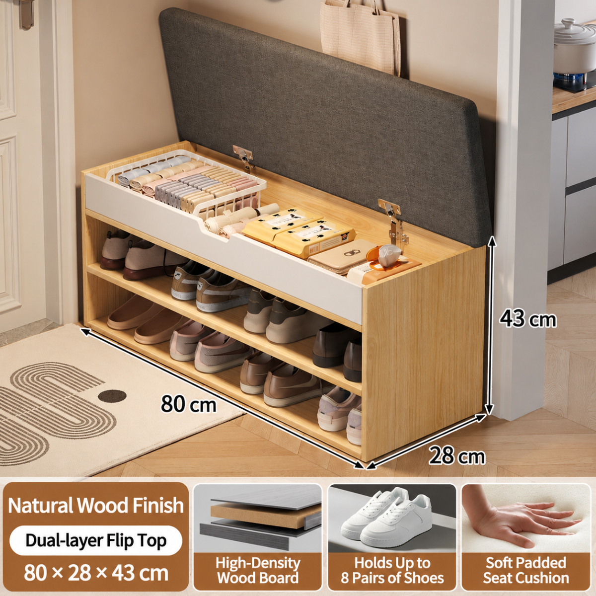 [double-layer flip-top cover] 80cm pastoral oak