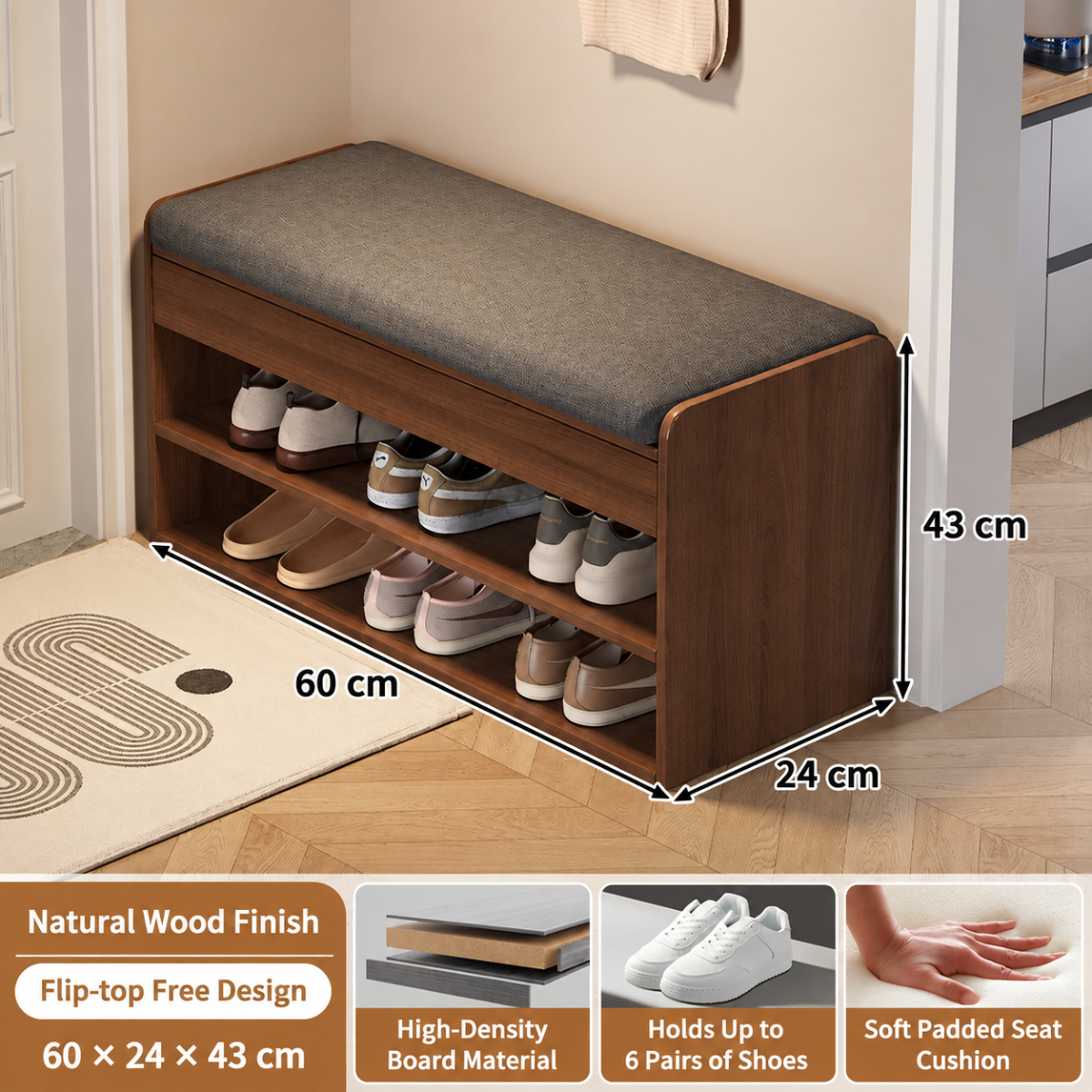 [double-layered, non-flip cover] 60cm field oak color