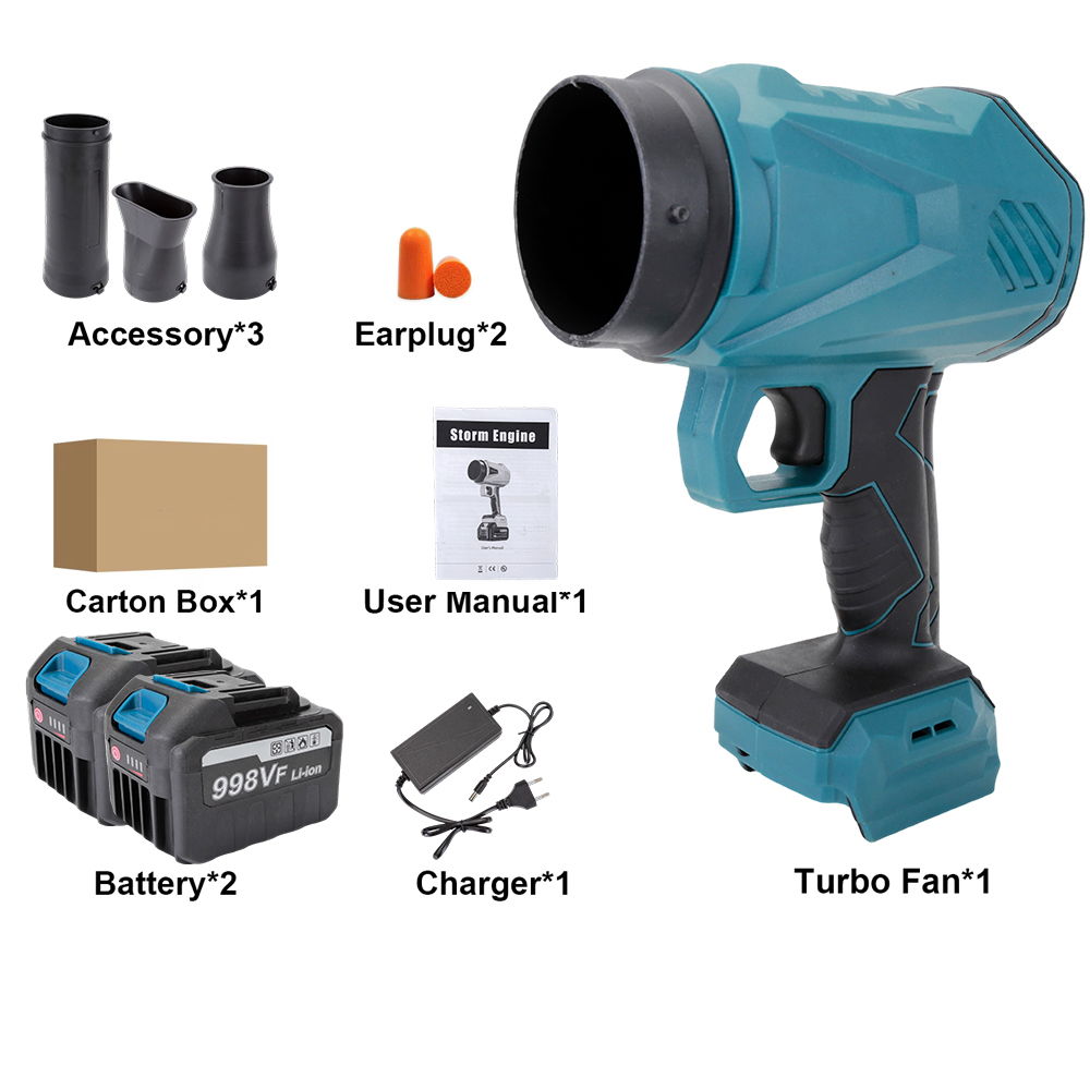 Brushless blower with 2 batteries and 1 charger