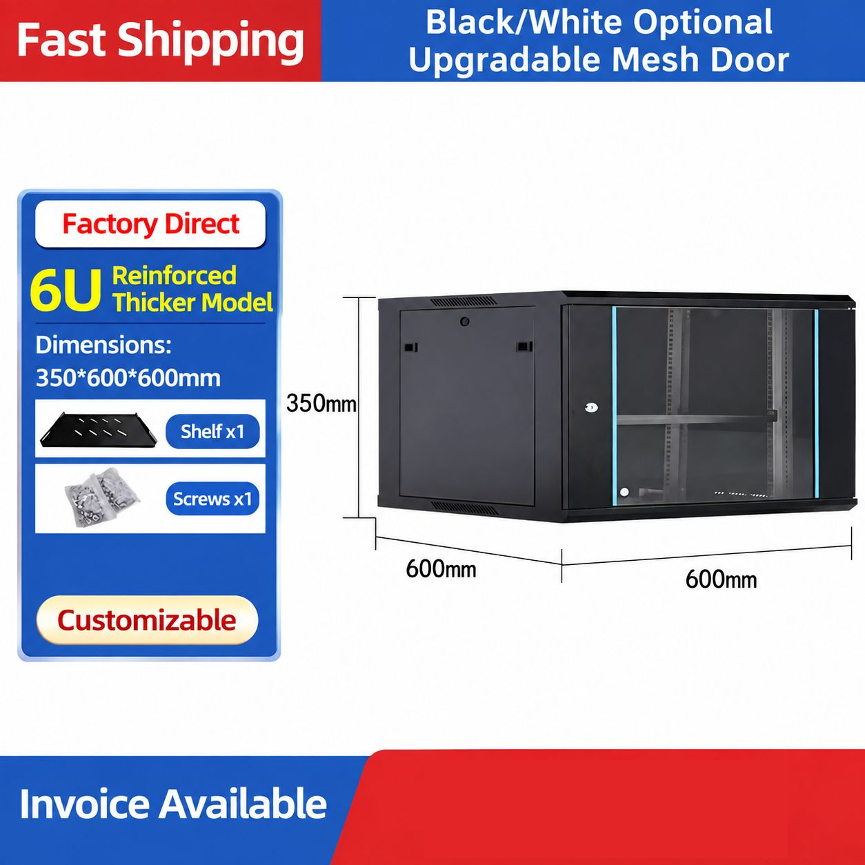 Deepened and thickened 6U height 350 width 600 depth 600
