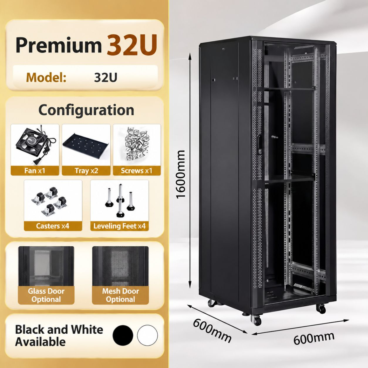 network cabinet 32U height 1600 width 600 depth 600