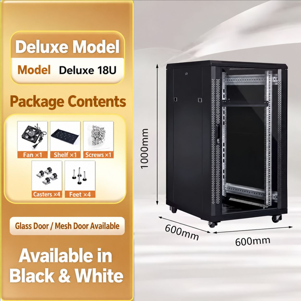 network cabinet 18U height 1000 width 600 depth 600