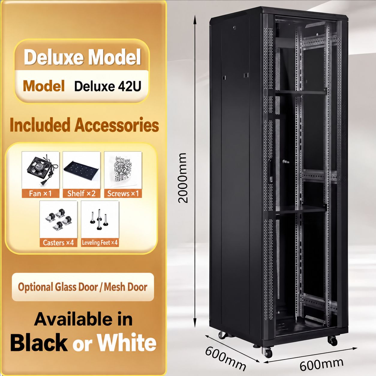 network cabinet 42U height 2000 width 600 depth 600