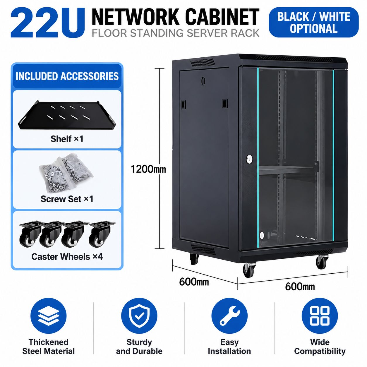 Thickened and deepened 22U height 1200 width 600 depth 600