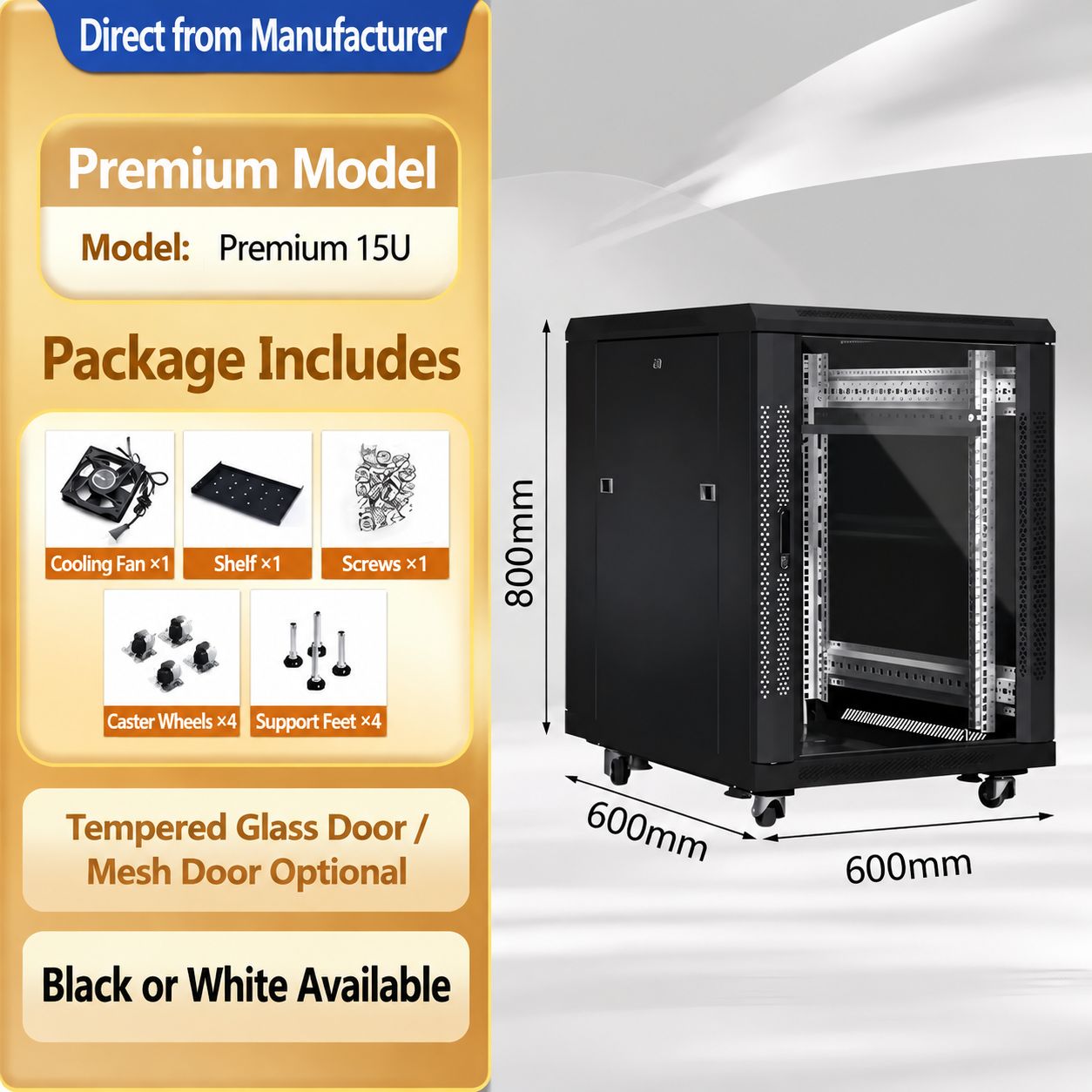 network cabinet 15U height 800 width 600 depth 600