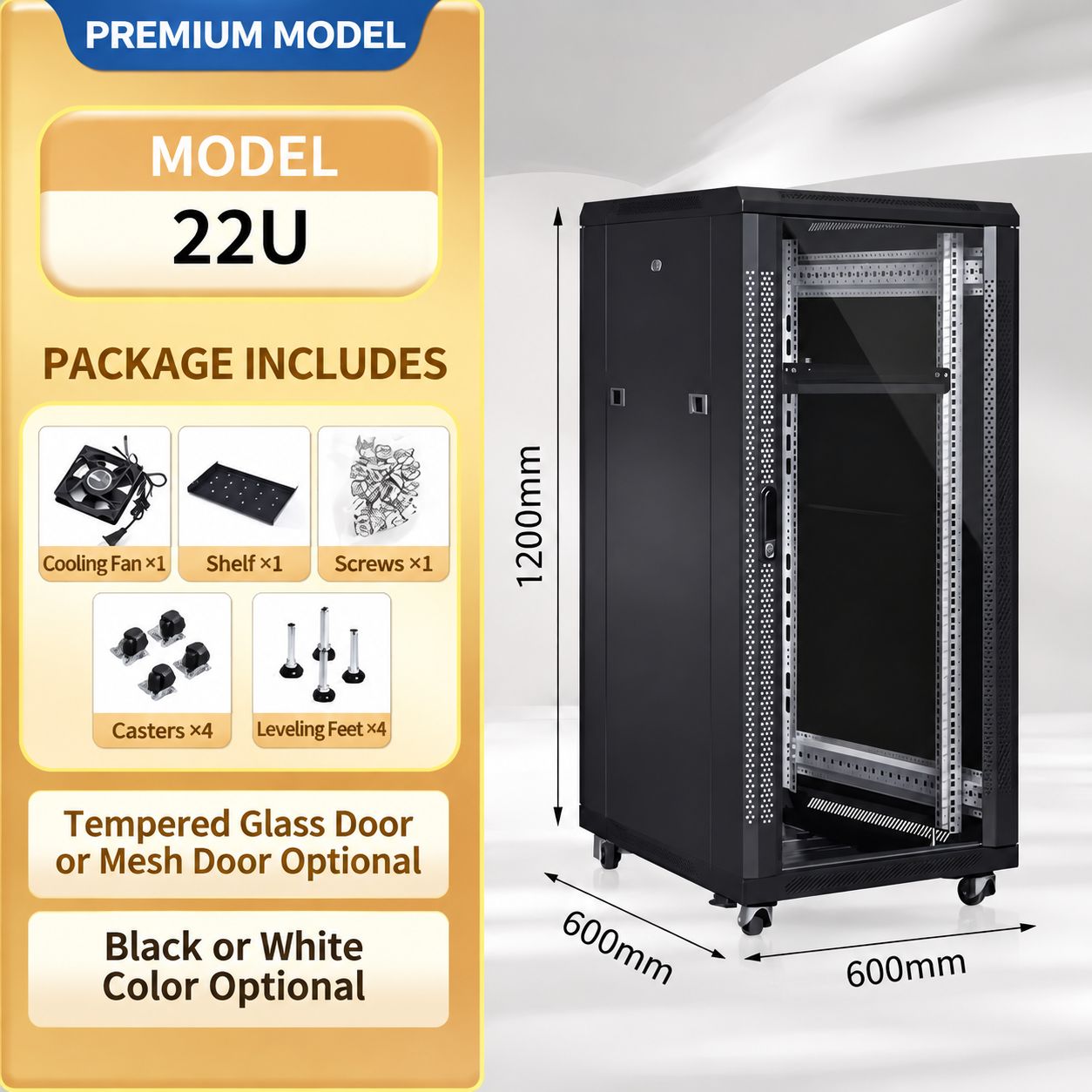network cabinet 22U height 1200 width 600 depth 600