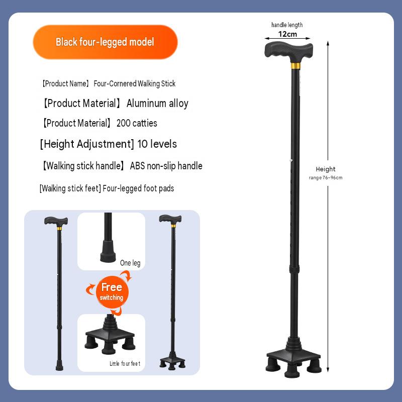 black [aluminum alloy] [square base] interchangeable crutch