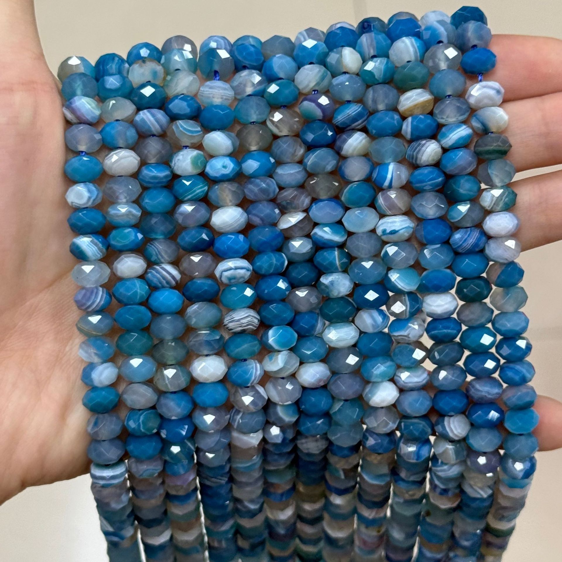 5*8mm blue agate beads with silk wrapping/strand 3