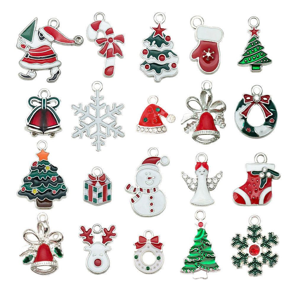 46:New mixed 20 pieces of dripping oil silver white k bottom christmas - 20 styles, 1 piece each - sn975