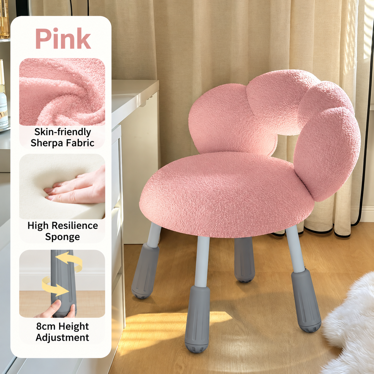 Pink - four-legged adjustable height