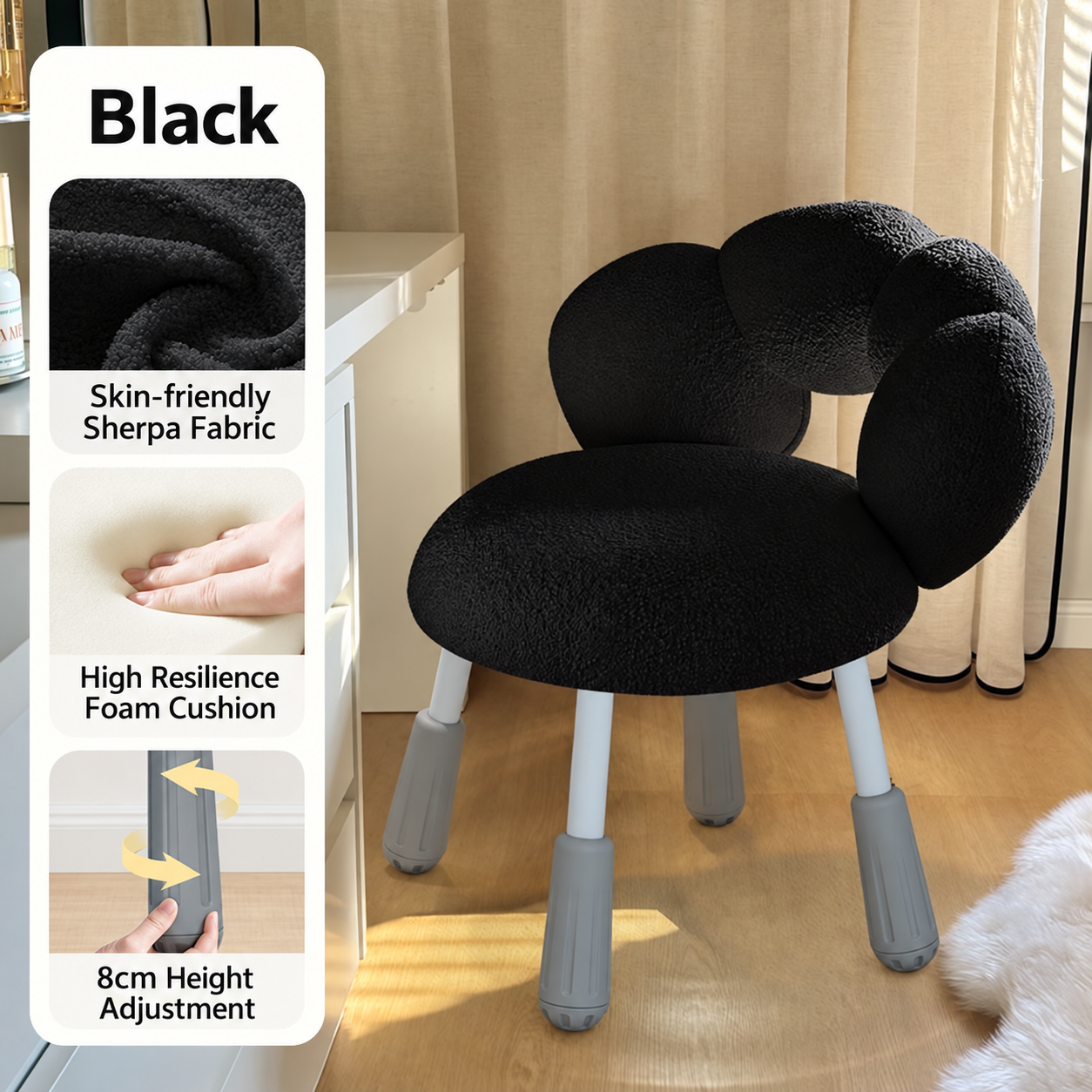 Black - four-leg adjustable height