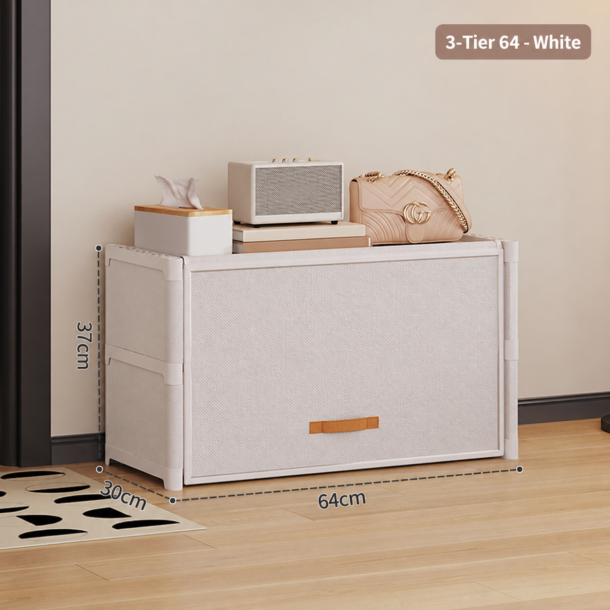 [dust-proof shoe storage cabinet] milk white three-layer 64cm long