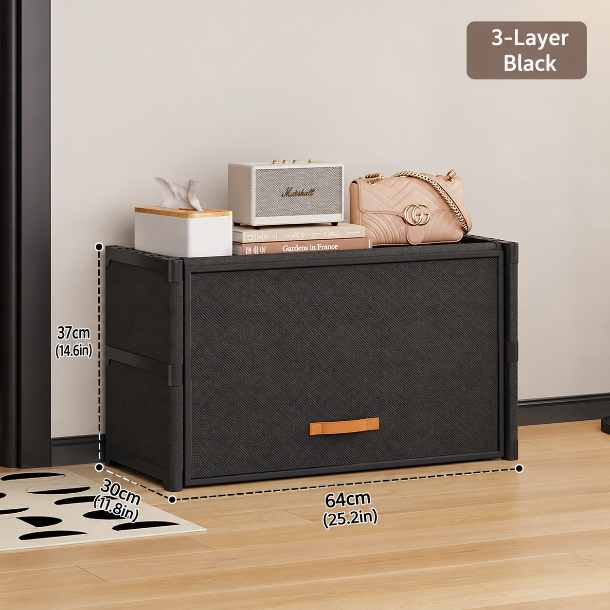 [dust-proof shoe storage cabinet] starry sky black three layers 64cm long