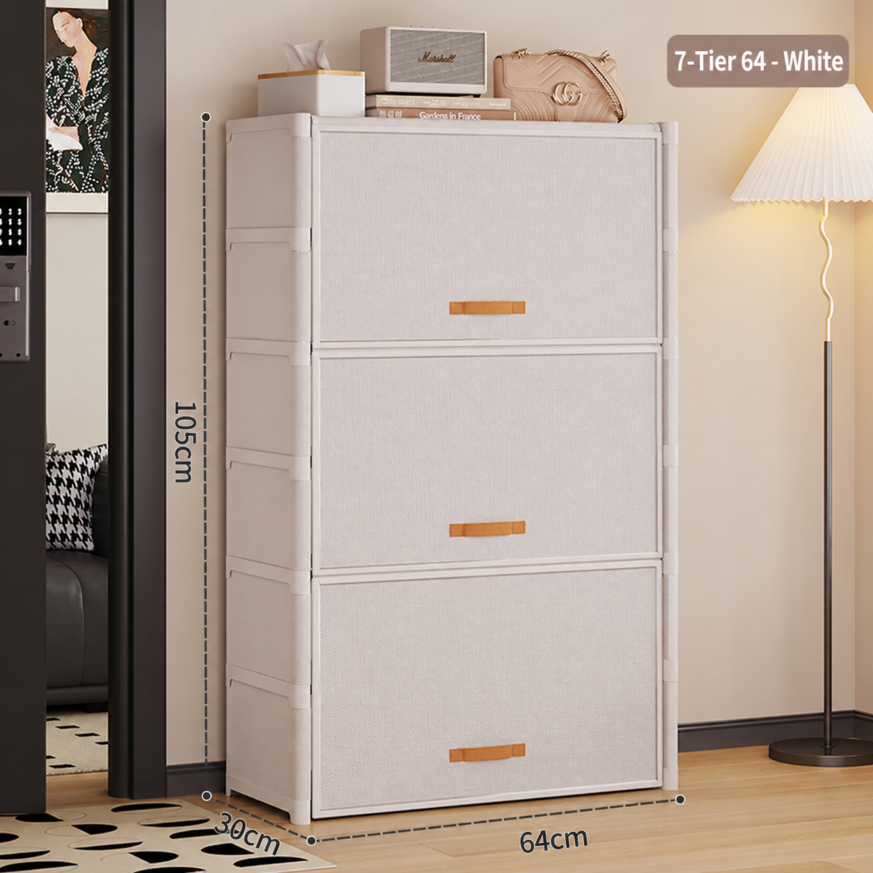 [dust-proof shoe storage cabinet] milk white seven layers 64cm long