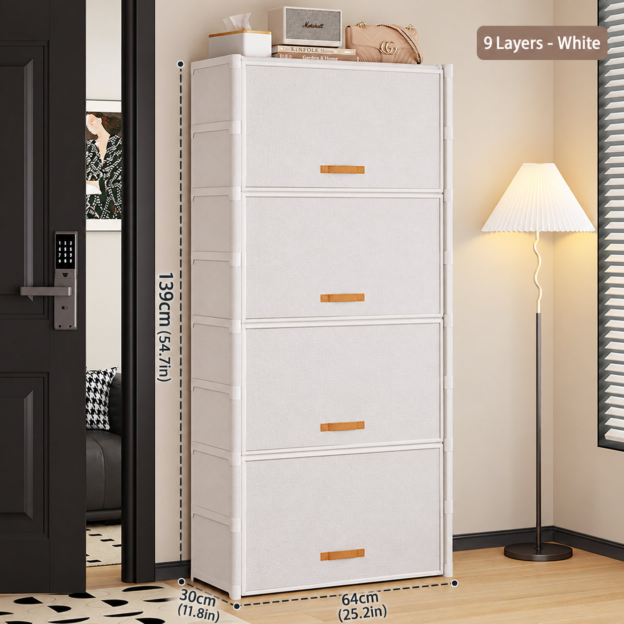 [dust-proof shoe storage cabinet] milk white nine layers 64cm long