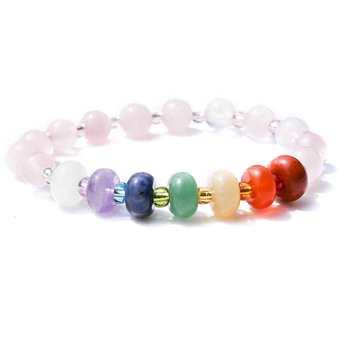 Rose quartz round beads + abacus rainbow stone Bra