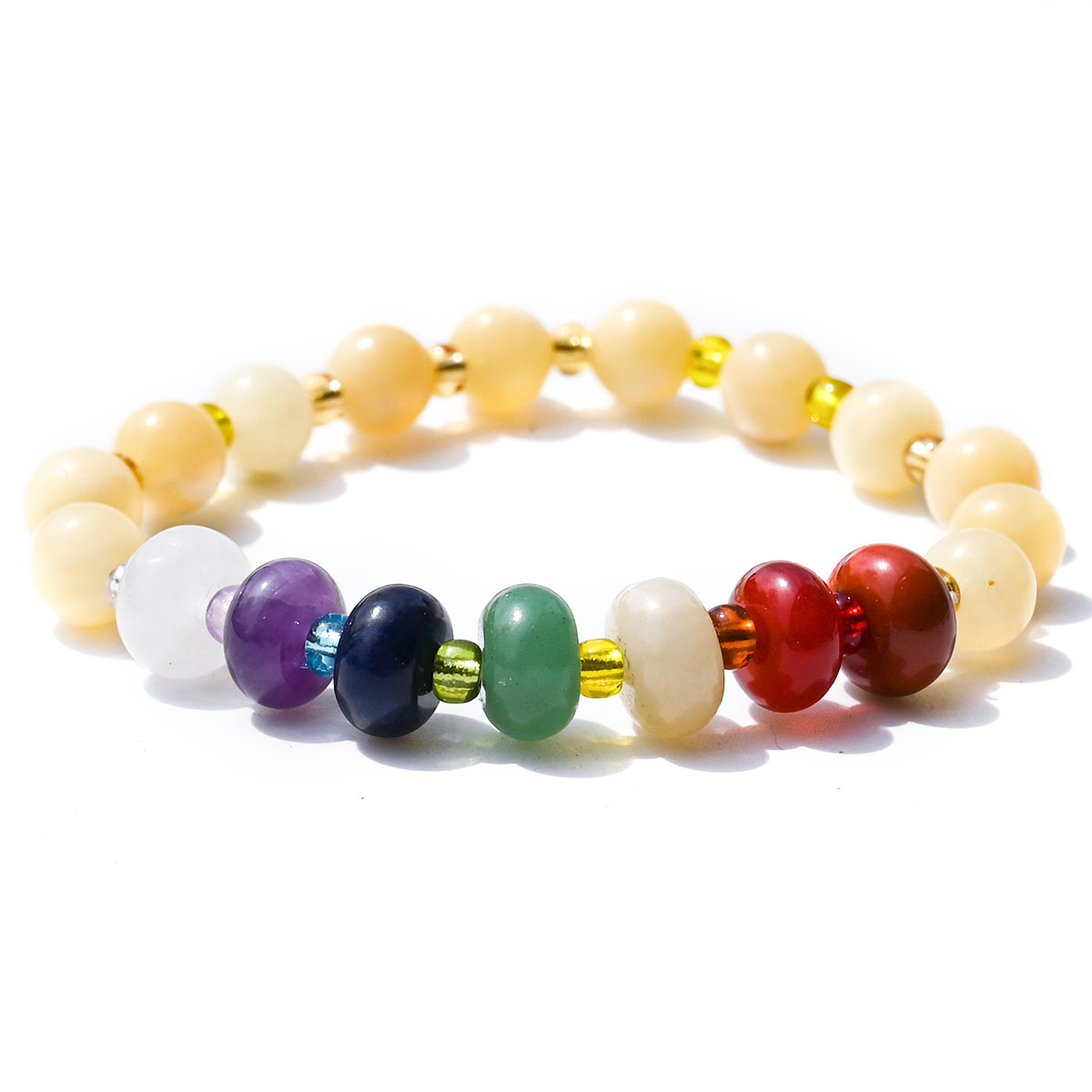 Beige jade beads + abacus colorful stones Bracelet