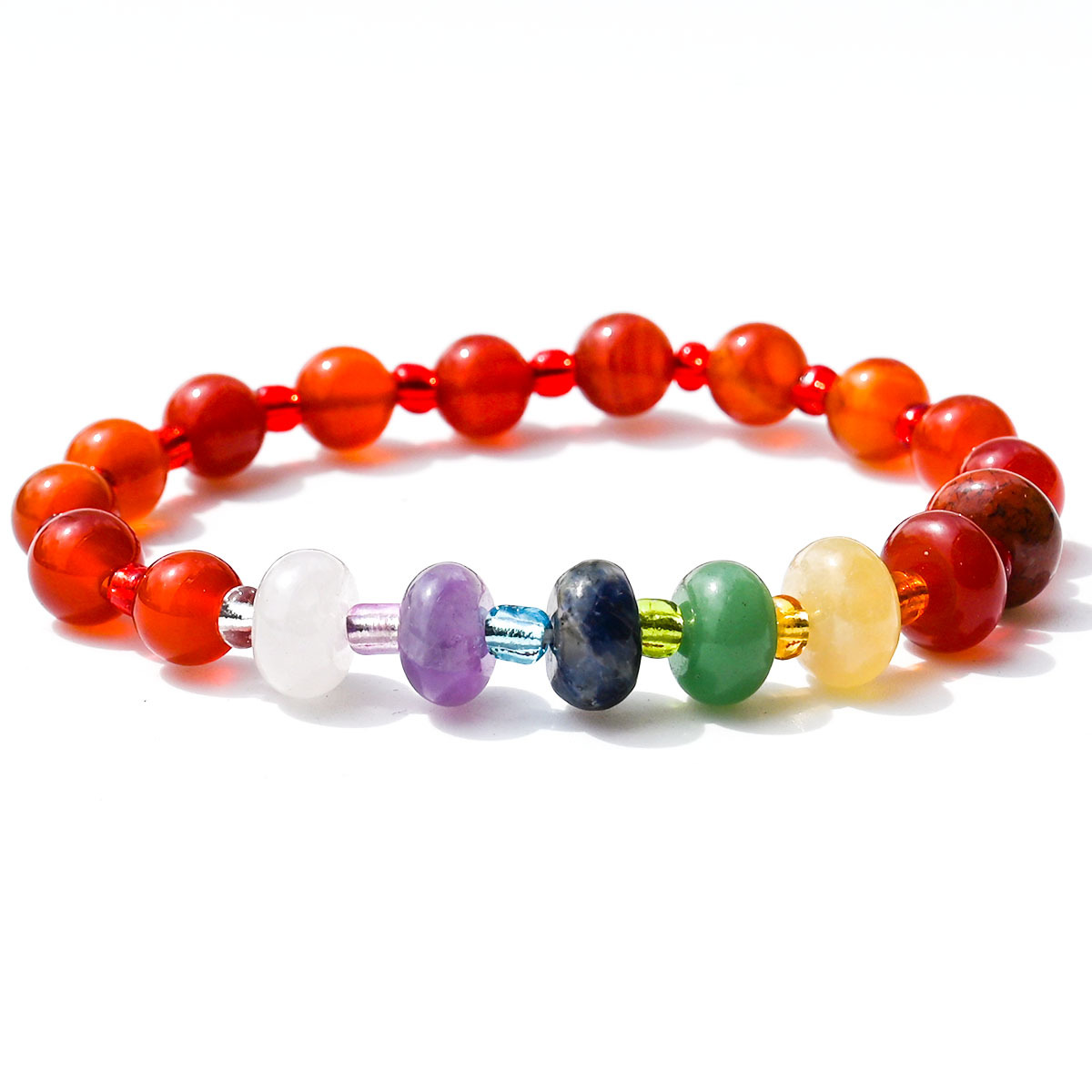 Red agate round beads + abacus rainbow stone Brace